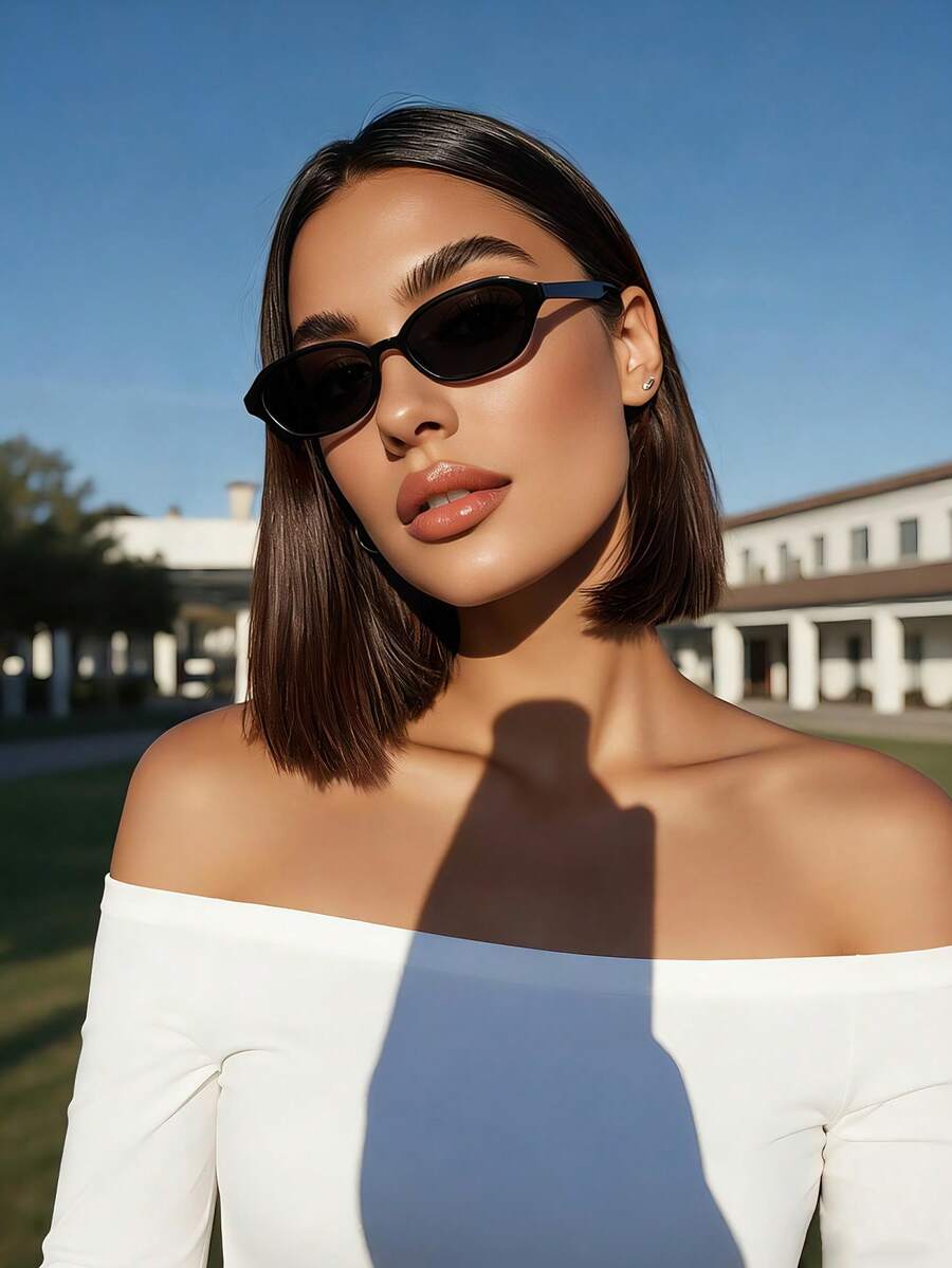 1 pieza Gafas de moda con marco geométrico retro pequeño y cuadrado para mujeres, moda casual para verano, playa, viaje, fiesta, regalo, para combinar a diario, estilo Y2K - Gris Oscuro - Ver 1