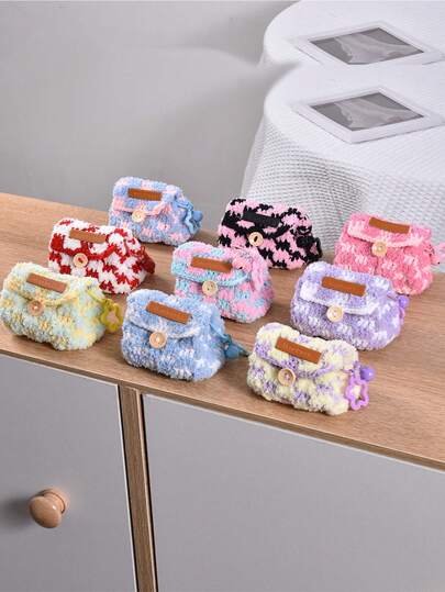 1 pieza Bolsa de auriculares pequeña hecha a mano de estilo bohemio con cuentas, llavero, monedero, colgante decorativo, mini bolsa para auriculares, monedas, llavero, accesorios, bolsa de almacenamiento pequeña, encanto de bolsa de auriculares de punto para niñas, regalo de Navidad, compatible con auriculares inalámbricos Apple, funda protectora de peluche hecha a mano, gran regalo para mujeres y niñas