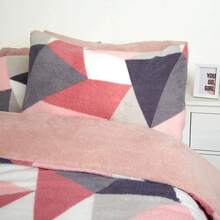 Shapes Teddy Fleece Duvet Set Soft Warm Pillowcase Bedding UK Sizes - Blush - View 6