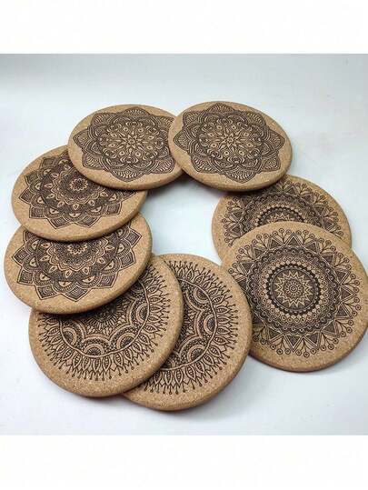 1 Retro Style Coaster, Cork Coaster, Circular Simple Floral Pattern Anti Slip And Anti Scald Insulation Pad, Desktop Decoration, Suitable For Dining Rooms, Living Rooms And Bedrooms, Home Decoration, Holiday Home Items