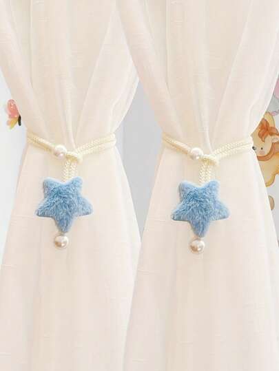 2 piezas/1 pieza Sujetacortinas con forma de estrella, adecuados para habitación y decoración celestial - Con formas de estrella, extremo con cordón para tratamientos de ventana y ventana decorativa