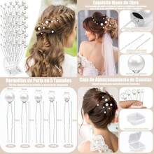 50 Piezas de Horquillas de Perlas,Accesorios para el Cabello de Novia con Perlas,5 Tamaños,Elegantes Accesorios para el Cabello Retro en Forma de U con Caja Blanca de Almacenamiento,Plateado(default) - Multicolor - Ver 1