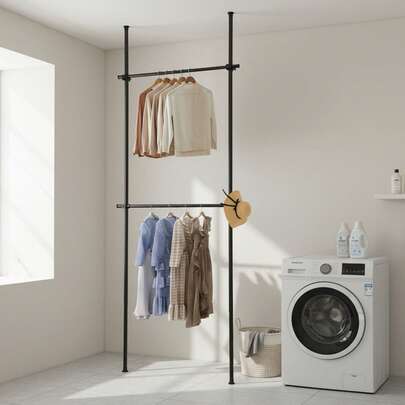 SENDERPICK Sistema de almacenamiento de ropa resistente, organizador de armario con perchero, secadora de ropa de piso a techo