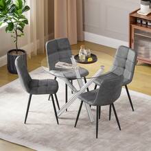 Silver-legged Glass Table + 4 Gray PU Chairs