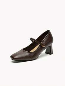 European And American Style Retro High Heels For Women, 2026 New Spring Single Strap Commuting Work Shoes, Thick-Heeled Mary Jane Fashion Large Size Shoes For Women