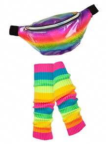 D EXCEED 1/2/4/5Pcs 80s Women Workout Outfit Neon Leg Warmer Headband Wristbands Semi Opaque Solid Color Pantyhose Fanny Pack Set 80s Accessories For Yoga Running, 80s-Themed Parties, Outdoor Sports Gear - Type A/2Pcs - View 16