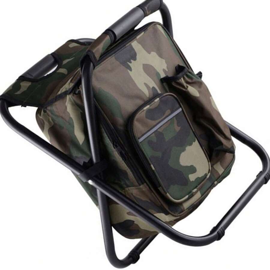 Lightweight Cooler Chair With Camouflage Design: Large Capacity Folding Stool For Travel, Beach, Hiking And Picnics.