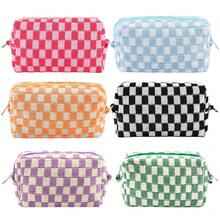 ZLFSRQ 6Pcs Checkered Pencil Case Cute Pencil Pouch For Teens Checkered Makeup Bag Colorful Medium Travel Cosmetic Bag Pink Makeup Pouch For Purse Aesthetic  Zipper Toiletry Bags Organizer - 格子圖案6件組混色 - 查看 2