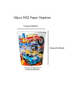 Suministros para fiesta de cumpleaños de carrera de autos, platos, servilletas, vasos, mantel, decoración de pastel, bandera de jalón, bandera a cuadros, juego de dos piezas de vajilla de carreras con tema de carreras, decoraciones de pista negra de carreras, oferta de Navidad - Multicolor - Ver 8