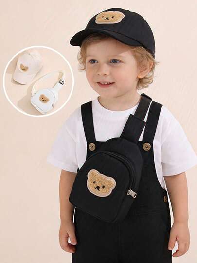 2pcs Baseball Cap + Crossbody Bag Plush Bear Kids & Teens Baseball Cap, Adjustable Snap Closure, Breathable Lightweight Sweat-Absorbent Soft Simple Cute Suitable For Daily, Vacation, Outdoor, Walking, Gift