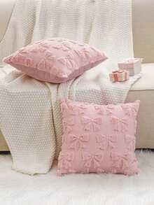 2pcs Spring/Summer Decorative Pillow Covers, Wedding, Christmas, Valentine's Day Party Decor Cushion Covers, Cute Bow Soft Plush Jacquard Sofa Throw Pillow Cases, Suitable For Girls Bedroom, Bed, Sofa, Living Room - Hồng - Xem 2