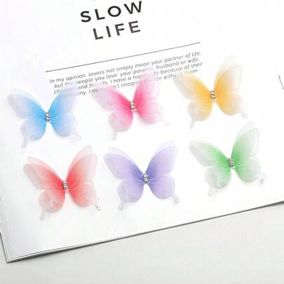 HD-01-A Bướm Chiffon, Bướm hai lớp, Bướm nhiều màu sắc, Màu chuyển sắc, Phụ kiện trang trí thủ công DIY sống động như thật, Phụ kiện tóc, Phụ kiện đội đầu chụp ảnh, Các trường hợp sử dụng: Trang trí bánh, Trang trí tường, Phụ kiện quần áo, Phụ kiện kẹp tóc, Phụ kiện rèm cửa, Phụ kiện bó hoa, Trang trí hộp quà, v.v.