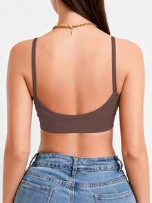 Runway Rest Women's Seamless Backless Camisole Bra: Spaghetti Straps, U-Shaped Flattering Back, Small-Bust Push-Up, Non-Slip Liner. - Brown - View 7