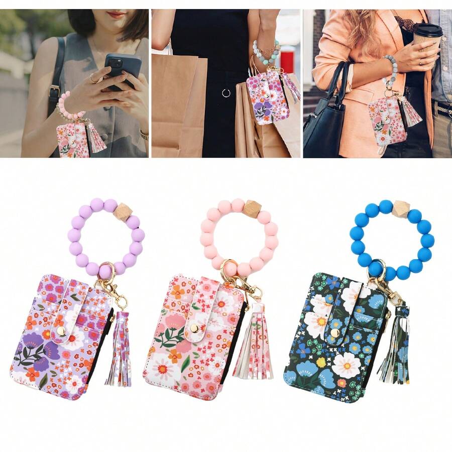 New Girls Flower Credit Card Holder Anti-Theft Case Zipper Wallet With Strings - Multicolor - View 1