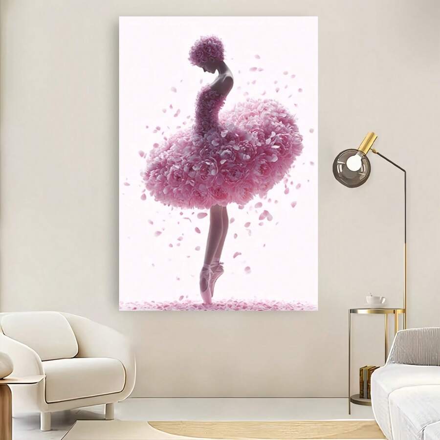 2D Flat, 1pc Framed Canvas Wall Art - Pink Floral Ballerina Dance Scene, Modern Classic Style 2D Flat With Vibrant Colors, Indoor Home Decor For Living Room, Bedroom, Office, Cafe, Perfect Gift For Birthdays, Holidays, Parties, Cafe Decoration, Contemporary Artwork, Decorative Print, Party Decoration, Durable Artwork, Interior Designers, 2D Flat - Đã đóng khung - Xem 1