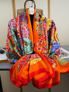 1条奢华85*180厘米防晒颈巾，女士户外披肩围巾，时尚印花围巾，多功能头巾，防风长围巾，新款设计 - 彩色 - 查看 7