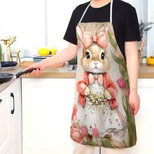 1pc Rabbit Pattern Printed Apron, Home Decor, Suitable For Easter, Easter Gift, Easter Decoration, 100% Polyester, Sleeveless, Neck Strap Design, Ideal For Cooking, Baking And Entertaining, Great For Home, Restaurant, Party, Outdoor BBQ, Baking Apron | Vibrant Apron | Polyester Apron | Printed Apron - Multicolor - View 7