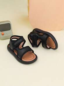 Summer Baby Sandals, White Breathable Hollow-Out Design, Hook And Loop Closure Non-Chafing Children Sandals - Black - View 3