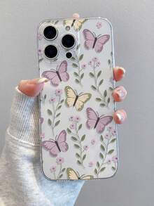 1个蝴蝶花朵图案透明软TPU手机壳，防刮防指纹保护套，适用于三星、苹果、Nothing、Pixel、INFINIX、Redmi等品牌手机