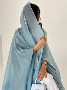 Hafizah New Middle Eastern Dubai Turkey Lily Sequin Robe With Headscarf Spring - Mint Blue - View 4