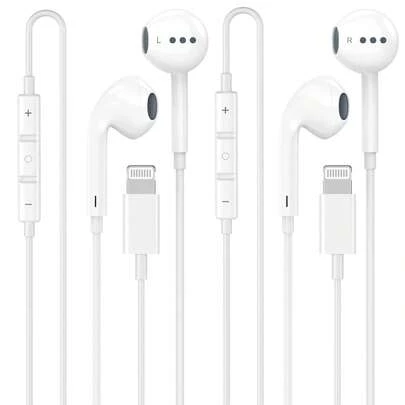 [Plug And Play] 2 Pack For IPhone Headphones Wired Earbuds/Earphones With Built-In Microphone & Volume Control HiFi Stereo Nosie Reduction For IPhone 14 13 12 11 Pro Max XS XR X 8 7 6, Support All IOS