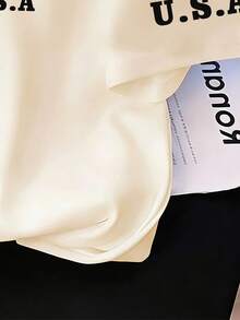 少女休闲字母印花短袖T恤，夏季 - 杏色 - 查看 5