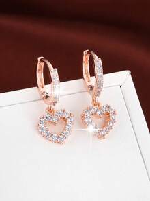 1 Pair Fashionable Minimalist Cubic Zirconia Heart Earrings