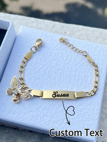 Customized Children's Stainless Steel Butterfly Bracelet, Back To School, Ramadan, Gift