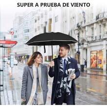 Sombrilla UV, Sombrilla de lluvia con protección UV y tiras reflectantes, Sombrilla, Apertura con un botón, Plegado inverso - Negro - Ver 2