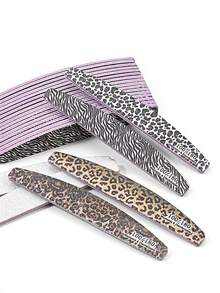 4pcs Leopard Print Nail Files, Crescent Shaped, Ergonomic Design, Convenient For Buffing And Shaping, Comfortable Grip, Suitable For Daily Use, Travel And Nail Salons - Multicolor - View 1