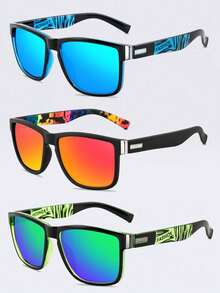 3 Pairs Unisex Square Colorful Decorative Glasses, Fashionable For Daily, Sports, Driving, Etc. - Multicolor - View 8