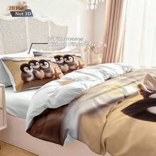 三件套（1个被套，2个枕套，不含填充物），可爱沙滩企鹅图案印花床上用品套装，柔软舒适，卧室装饰，适合全屋使用，简约高端，拉链封口，可机洗，精美礼品 - 7465+SJT+W - 查看 5