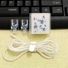5pcs/Set Blue And White Bowknot Data Cable Protector Anti-Breakage Protective Cover Suitable For IPhone Charger Protective Case - trong suốt - Xem 5