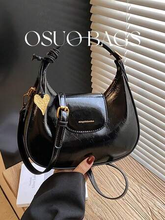 Bolso de mano con cierre de cremallera de unicolor y minimalista, bolso de hombro de piel sintética en forma de media luna, color burdeos, regalo ideal para Año Nuevo, bolso burdeos elegante