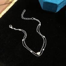 1 Set Minimalist Double-Layer Heart Design Stainless Steel Anklet Jewelry - Silver Double Anklet - View 1