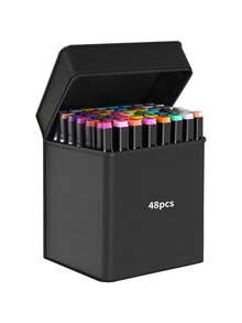 48/60/80/120 Colors Dual Tip Marker Pens Set, Suitable For Drawing, Coloring, Sketching, Calligraphy, Manga, Design, School, Includes Carrying Bag, High Quality, Smooth Writing, Art Supplies, Creative Drawing, Professional Artist Use