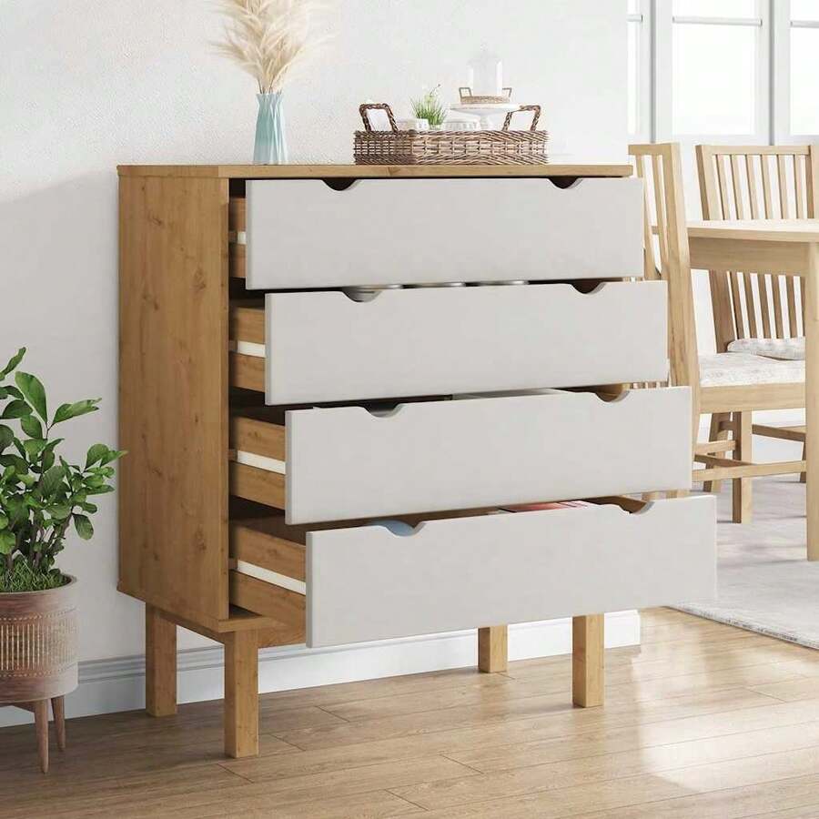 vidaXL Commode OTTA Marron et blanc 76,5x39,5x90 cm Bois de pin massif - Blanc - Voir 1