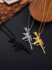 1 件男士时尚朋克军用迷彩枪吊坠项链、珠宝配饰、独特礼物 - 彩色 - 查看 3