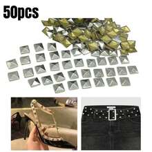 50/100个/包 热熔铆钉，金属尖钉方形铆钉，朋克摇滚皮革工艺四爪铆钉，适用于衣服、鞋子、手镯，平底金字塔铆钉，胶粘金属铆钉，7x7毫米 - 彩色 - 查看 11