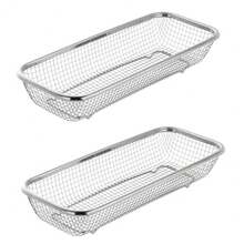Kitchen Drawer Organizer, Stainless Steel Storage Container Metal Cabinet Storage Basket For Holding Silverware Kitchen Utensil, Pack Of 2 - Silver - View 2