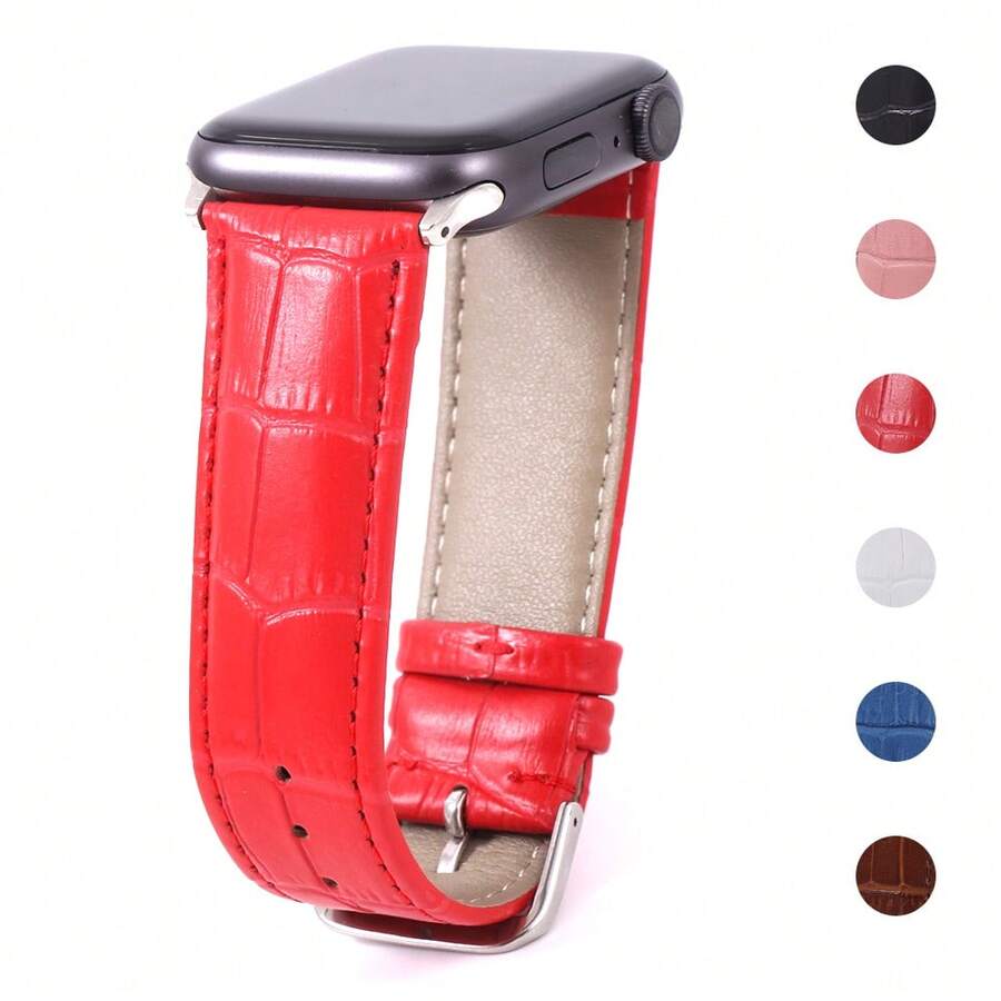 Leather Loop Compatible With Apple Watch Band For Women Sport 38mm 40mm 41mm 42mm 44mm 45mm 49mm, Strap For I Watch - Red - View 1