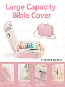 Large Bible Bag For Women With Shoulder Strap,Bible Cover Case For Women, Multi-Pocket Carrying Case For Girls, Holds Large Bible And Accessories - Pink - View 5