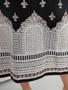 2026新款斋月传统优雅刺绣金珠V领流苏袖长袍 - 黑色 - 查看 6