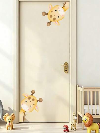 Cute Giraffe Pattern Self-Adhesive Door Sticker - PVC Self-Adhesive Home Decor Sticker, Suitable For Bedroom, Bathroom, Room Door Decor, Removable And Easy To Install, Can Be Used As A Gift
