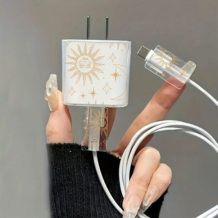 3-Pack Sun Pattern Cable Protector - Compatible With IPhone 11/12/13/14, 20W Fast Charging Protective Case, Enhanced Charger Protection, Ideal Gift - 透明的 - 查看 1