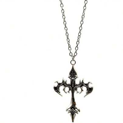 1 Fashion Retro Silver Flame Cross Pendant Punk Charm Necklace, Zinc Alloy Charm, Unisex  Jewelry, Daily Wear Gift Casual Holiday Party Jewelry Gift