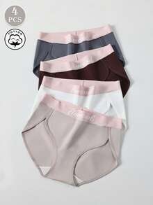 4pcs/Pack Multicolor Mid-Waist Sporty Cotton Hipster Panties, Soft & Comfortable Women's Underwear - Multicolor - View 1