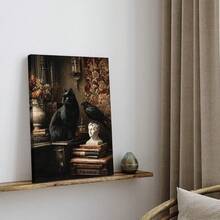 Arte de pared retro de gato negro y cuervo, estilo sombrío, pintura de academia oscura victoriana, decoración de pared, póster de libros y estatuas góticas para galería, sala de estar, biblioteca, librería - transparente - Ver 6