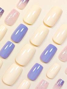 Nâng cấp diện mạo tức thì với 24 móng tay giả hình dáng trung bình, màu hồng sen lấp lấp ánh bạc nhẹ nhàng, màu tím lấp lánh lãng mạn, màu nude, màu tím thanh lịch, màu mơ tươi tắn và màu macaron. Móng tay giả phủ toàn bộ, phù hợp cho phụ nữ và bé gái. Bao gồm 1 tờ keo dán và 1 miếng dũa mini. Gel dẻo, giao hàng ngẫu nhiên. Phụ kiện làm móng. - Nhiều màu - Xem 4
