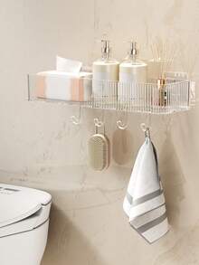 1/2pcs Wall-Mounted Suction Cup Shower Caddy, Large Capacity, No-Drilling Installation, Suitable For Bathroom And Kitchen, Space-Saving Floating Storage Shelf, Easy To Install, For Storing Toiletries, Cosmetics, And Other Items. Bathroom - Multicolor - View 4